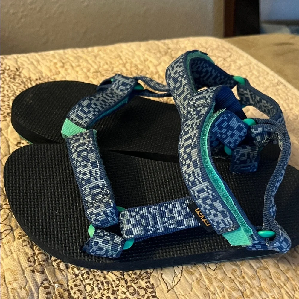 Teva Kids Blue Patterned Strap Sandals with Teal Accents